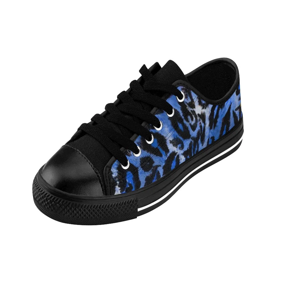 Blue Leopard Men's Sneakers, Animal Print Premium Low Top Canvas Tennis Running Shoes