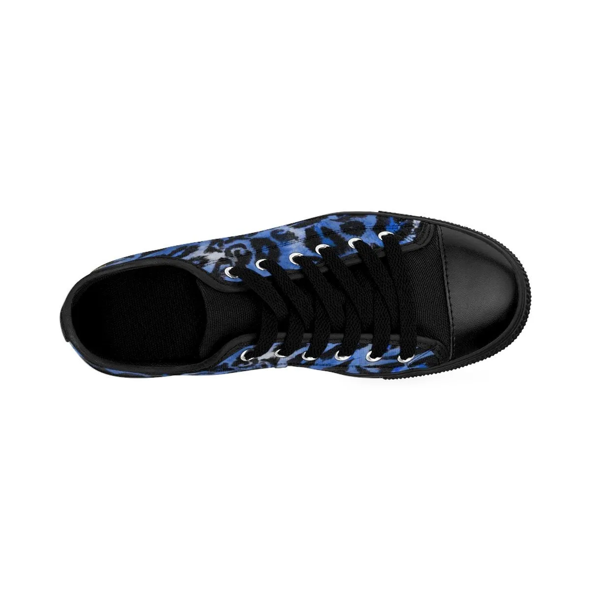 Blue Leopard Men's Sneakers, Animal Print Premium Low Top Canvas Tennis Running Shoes