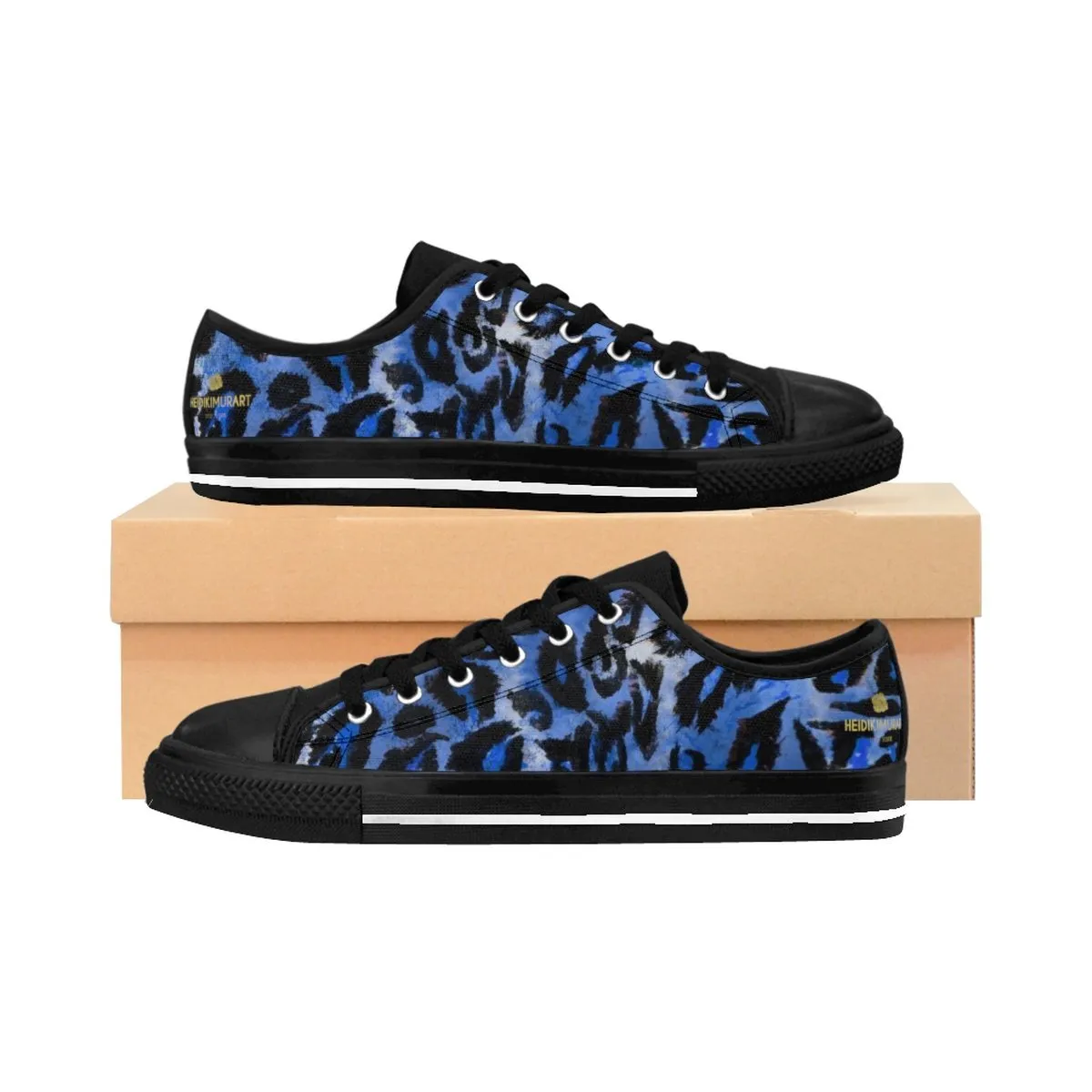 Blue Leopard Men's Sneakers, Animal Print Premium Low Top Canvas Tennis Running Shoes