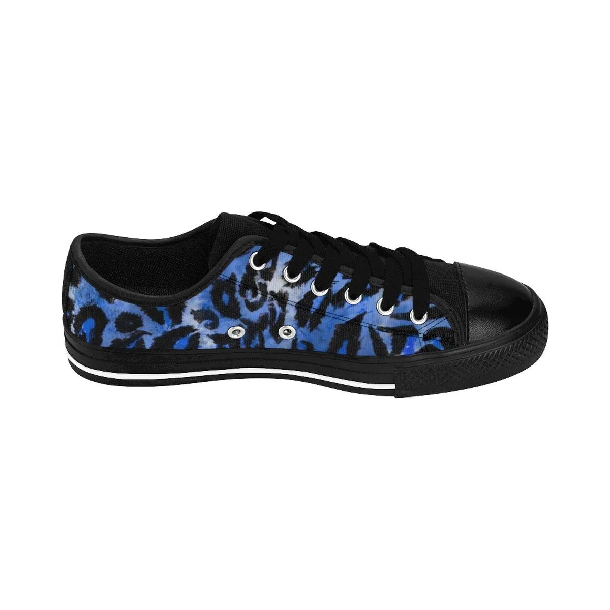 Blue Leopard Men's Sneakers, Animal Print Premium Low Top Canvas Tennis Running Shoes