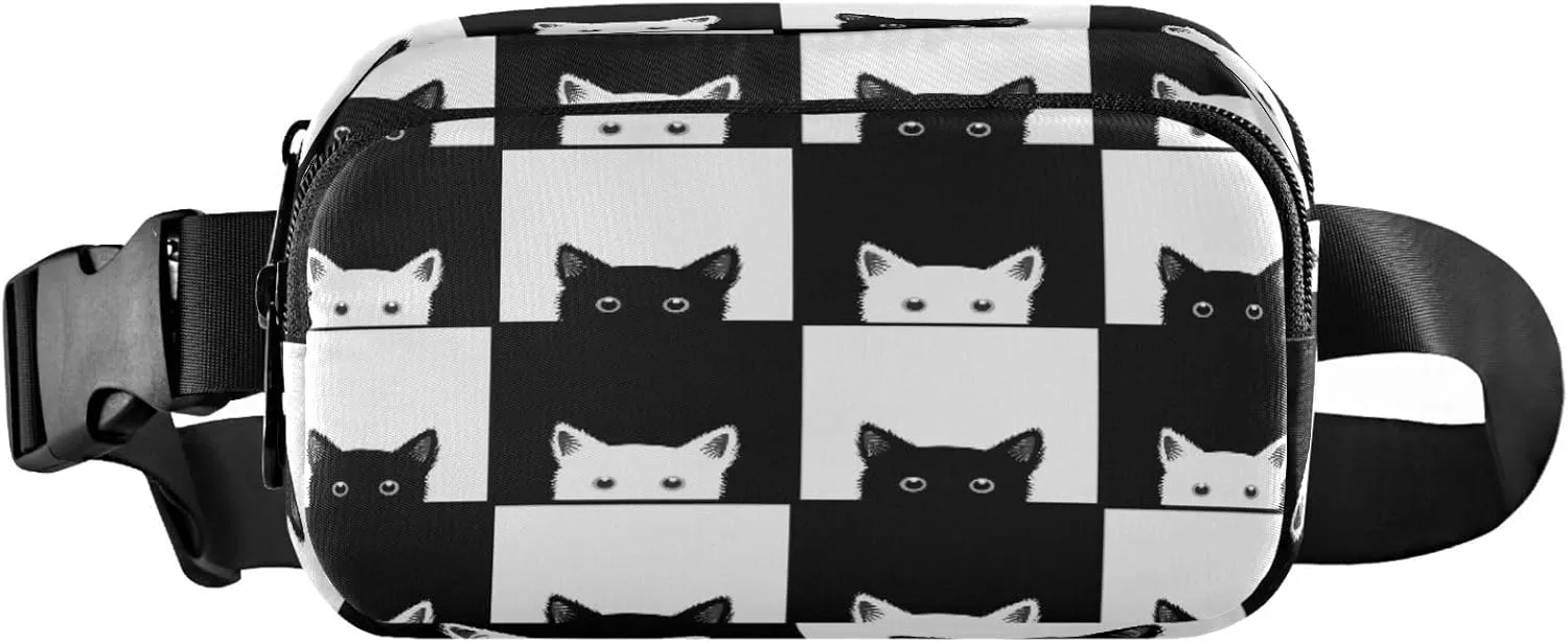 Boccsty Black White Cat Halloween Belt Bag for Women Men Fanny Pack Small Waist Pouch Crossbody Bags for Outdoor Hiking Running Travel
