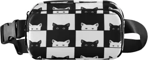 Boccsty Black White Cat Halloween Belt Bag for Women Men Fanny Pack Small Waist Pouch Crossbody Bags for Outdoor Hiking Running Travel