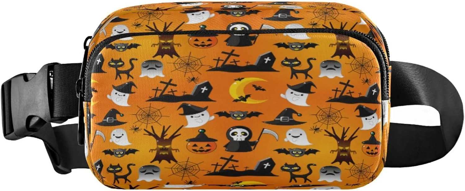 Boccsty Cartoon Halloween Belt Bag for Women Men Pumpkin Ghost Fanny Pack Small Waist Pouch Crossbody Bags for Outdoor Hiking Running Travel