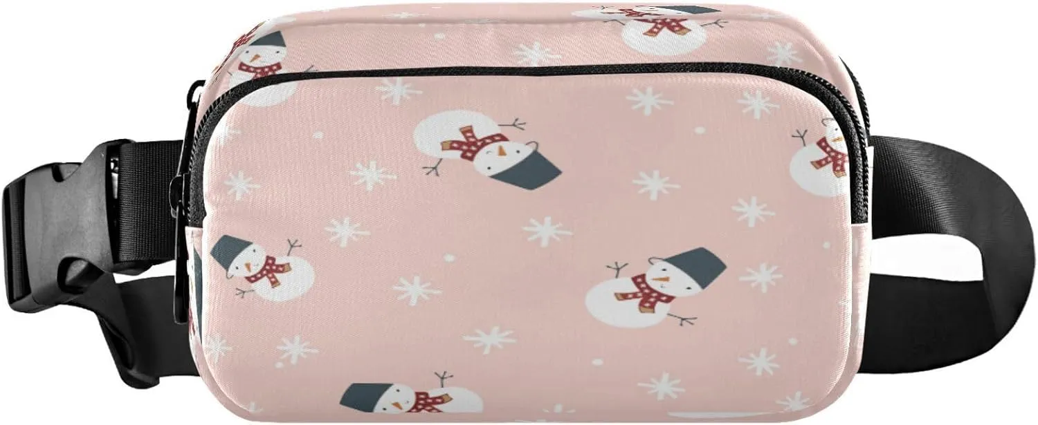 Boccsty Christmas Snowman Belt Bag for Women Men White Snowflake Fanny Pack Small Waist Pouch Crossbody Bags for Outdoor Hiking Running Travel