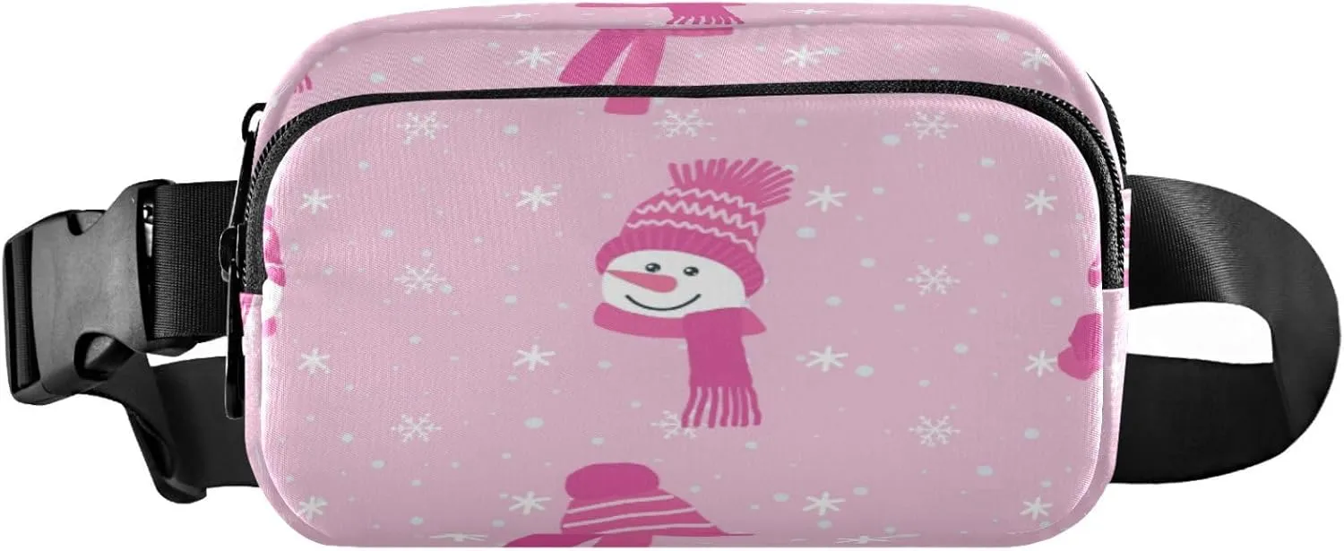 Boccsty Christmas Snowmen Heads Belt Bag for Women Men Snowflakes Fanny Pack Small Waist Pouch Crossbody Bags for Outdoor Hiking Running Travel