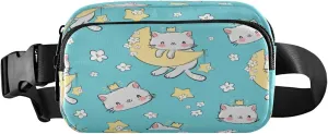 Boccsty Cute Cat Moon Flowers Belt Bag for Women Men Fanny Pack Small Waist Pouch Crossbody Bags for Outdoor Hiking Running Travel