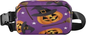 Boccsty Cute Halloween Belt Bag for Women Men Pumpkin Hat Broom Fanny Pack Small Waist Pouch Crossbody Bags for Outdoor Hiking Running Travel