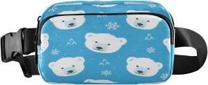 Boccsty Cute Polar Bear Belt Bag for Women Men Snowflake Blue Fanny Pack Small Waist Pouch Crossbody Bags for Outdoor Hiking Running Travel