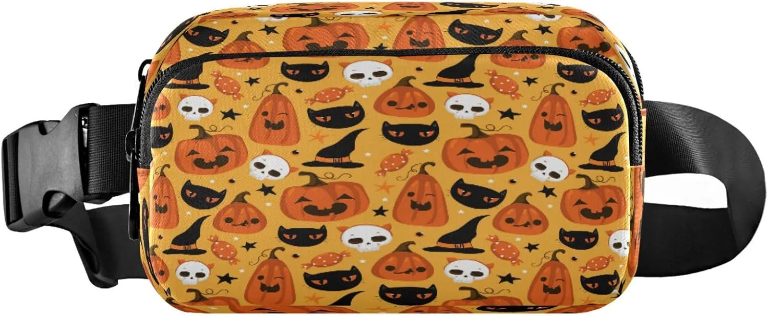 Boccsty Cute Pumpkins Black Cat Belt Bag for Women Men Halloween Animal Fanny Pack Small Waist Pouch Crossbody Bags for Outdoor Hiking Running Travel
