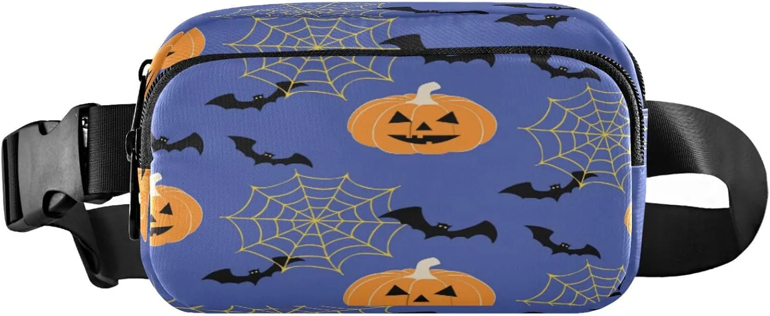 Boccsty Flying Bats Jack O Lantern Belt Bag for Women Men Halloween Fanny Pack Small Waist Pouch Crossbody Bags for Outdoor Hiking Running Travel