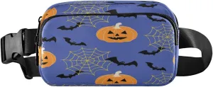 Boccsty Flying Bats Jack O Lantern Belt Bag for Women Men Halloween Fanny Pack Small Waist Pouch Crossbody Bags for Outdoor Hiking Running Travel