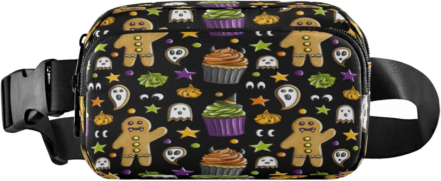 Boccsty Gingerbread Ghost Cookies Belt Bag for Women Men Halloween Scary Cupcakes Fanny Pack Small Waist Pouch Crossbody Bags for Outdoor Hiking Running Travel