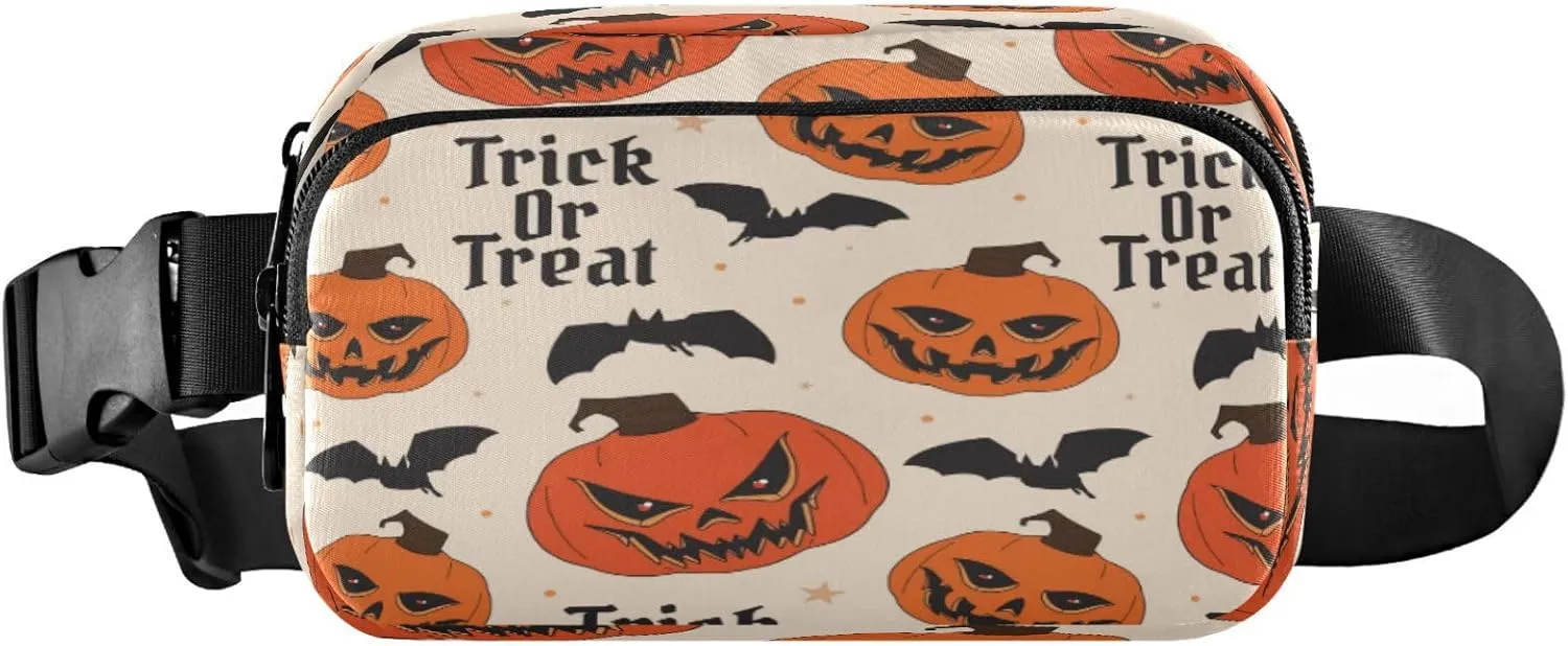 Boccsty Halloween Angry Pumpkin Bat Belt Bag for Women Men Fanny Pack Small Waist Pouch Crossbody Bags for Outdoor Hiking Running Travel