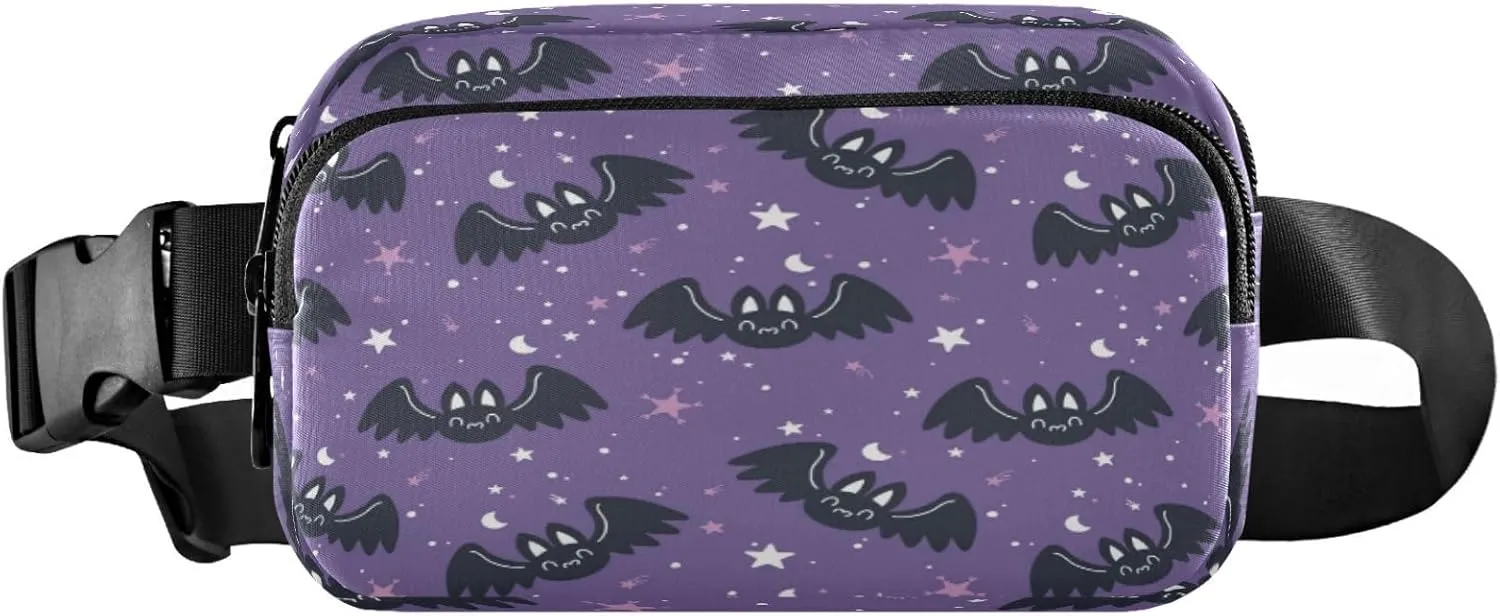 Boccsty Halloween Bat Belt Bag for Women Men Night Sky Fanny Pack Small Waist Pouch Crossbody Bags for Outdoor Hiking Running Travel