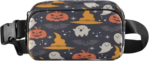 Boccsty Halloween Bat Ghost Pumpkin Belt Bag for Women Men Fanny Pack Small Waist Pouch Crossbody Bags for Outdoor Hiking Running Travel