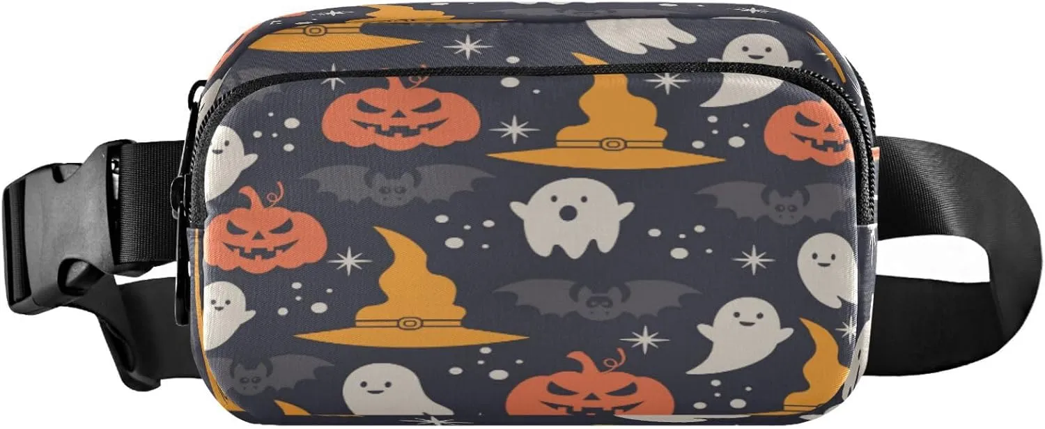 Boccsty Halloween Bat Ghost Pumpkin Belt Bag for Women Men Fanny Pack Small Waist Pouch Crossbody Bags for Outdoor Hiking Running Travel