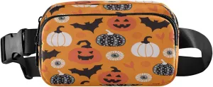 Boccsty Halloween Bat Pumpkin Belt Bag for Women Men Eyes Leaves Swirl Fanny Pack Small Waist Pouch Crossbody Bags for Outdoor Hiking Running Travel
