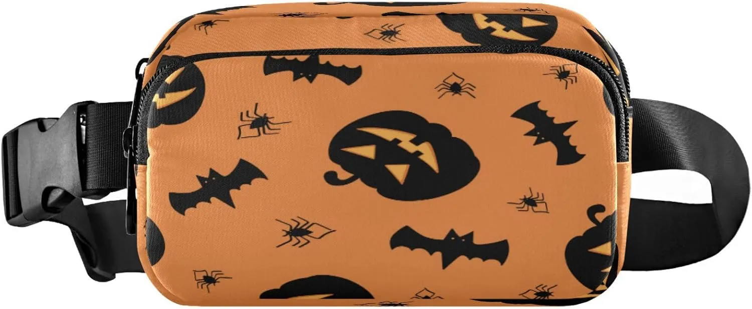 Boccsty Halloween Bat Spider Pumpkin Belt Bag for Women Men Fanny Pack Small Waist Pouch Crossbody Bags for Outdoor Hiking Running Travel