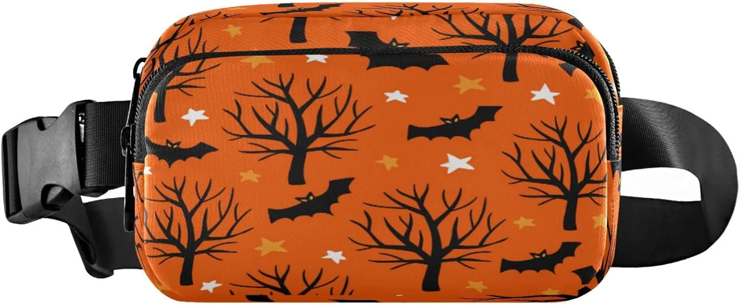 Boccsty Halloween Bats Trees Stars Belt Bag for Women Men Autumn Fanny Pack Small Waist Pouch Crossbody Bags for Outdoor Hiking Running Travel