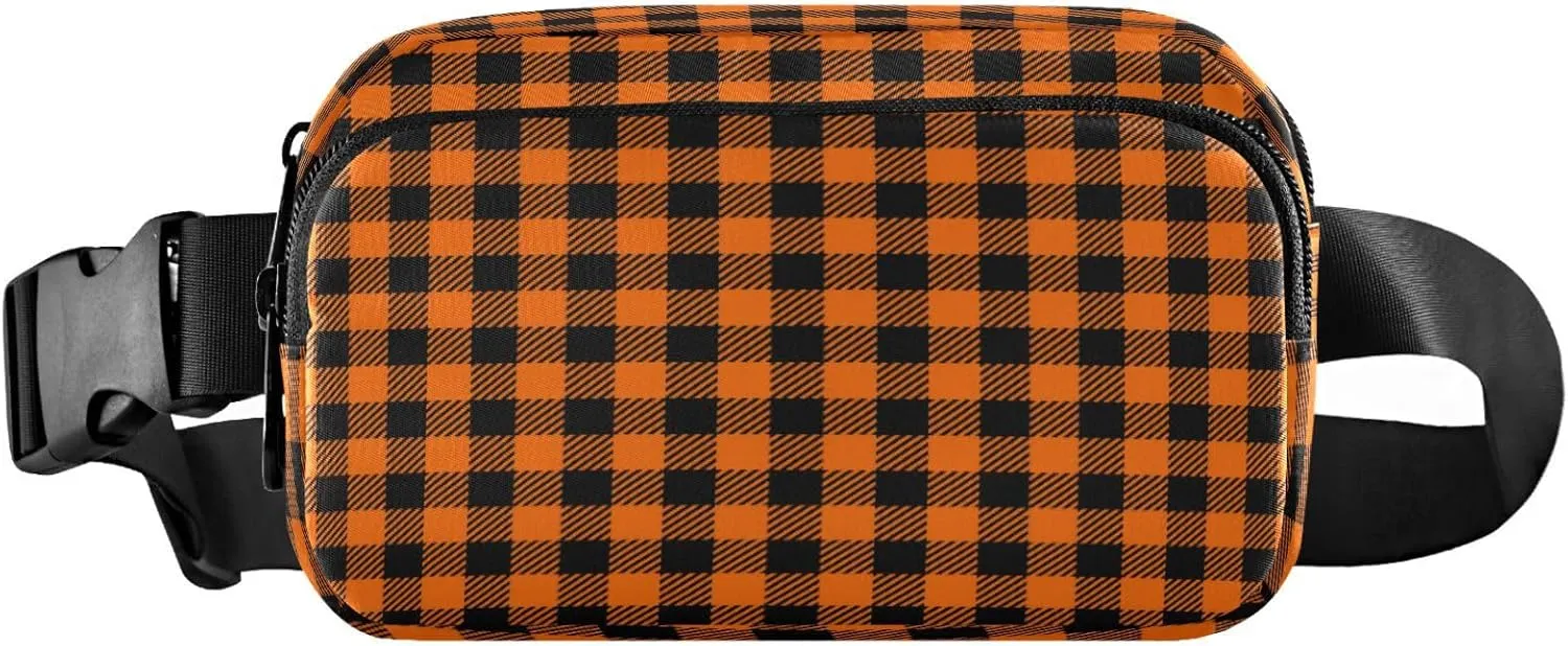 Boccsty Halloween Belt Bag for Women Men Orange Buffalo Plaid Fanny Pack Small Waist Pouch Crossbody Bags for Outdoor Hiking Running Travel