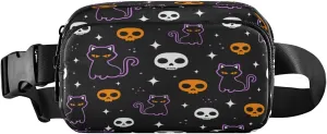 Boccsty Halloween Black Cat Belt Bag for Women Men Colored Skulls Fanny Pack Small Waist Pouch Crossbody Bags for Outdoor Hiking Running Travel