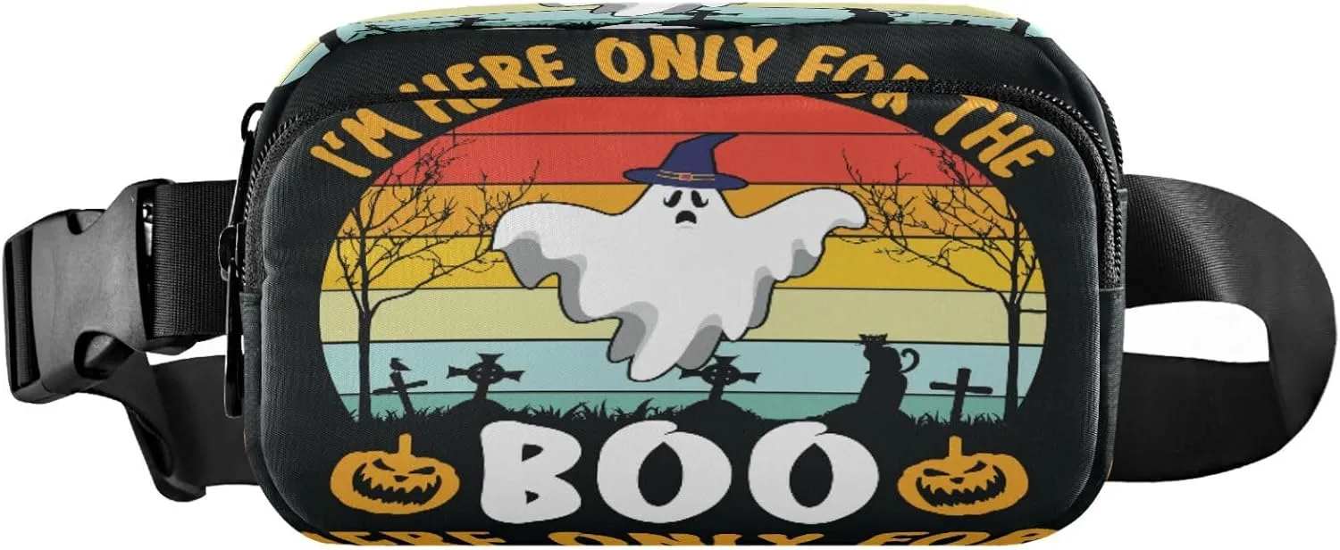 Boccsty Halloween Boo Ghost Belt Bag for Women Men Fall Pumpkin Bats Fanny Pack Small Waist Pouch Crossbody Bags for Outdoor Hiking Running Travel