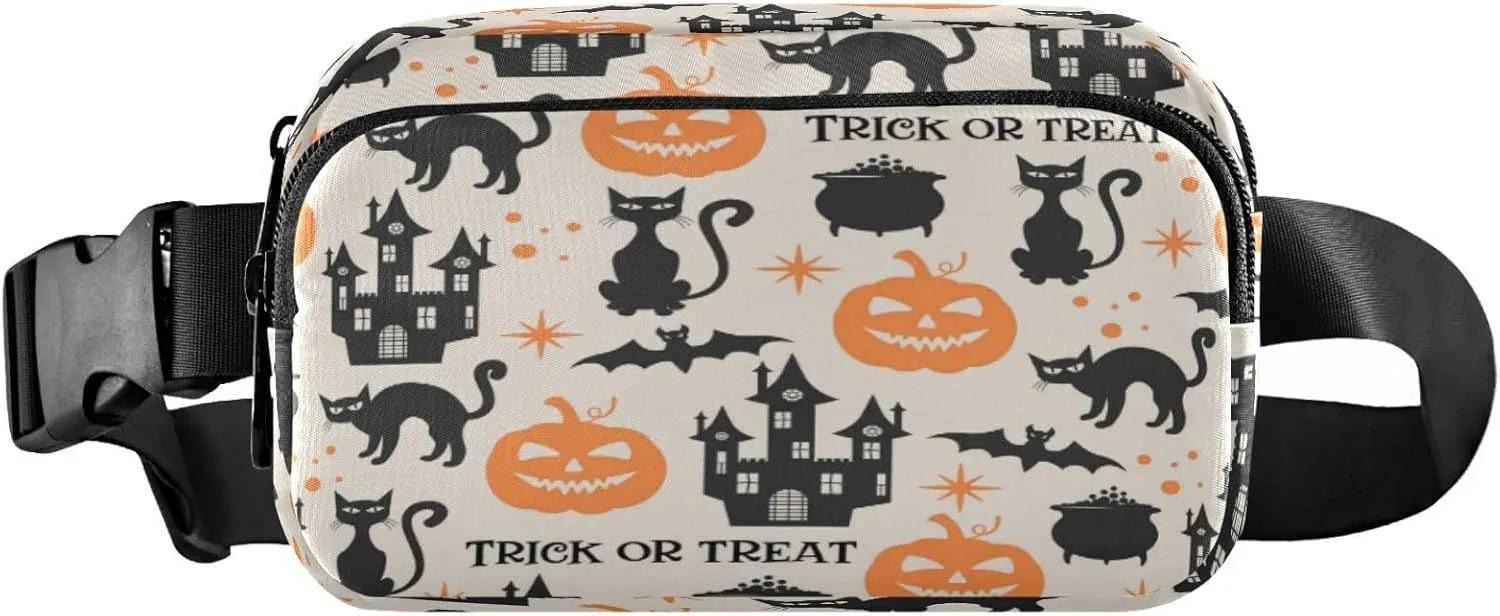 Boccsty Halloween Castle Belt Bag for Women Men Black Cat Fanny Pack Small Waist Pouch Crossbody Bags for Outdoor Hiking Running Travel