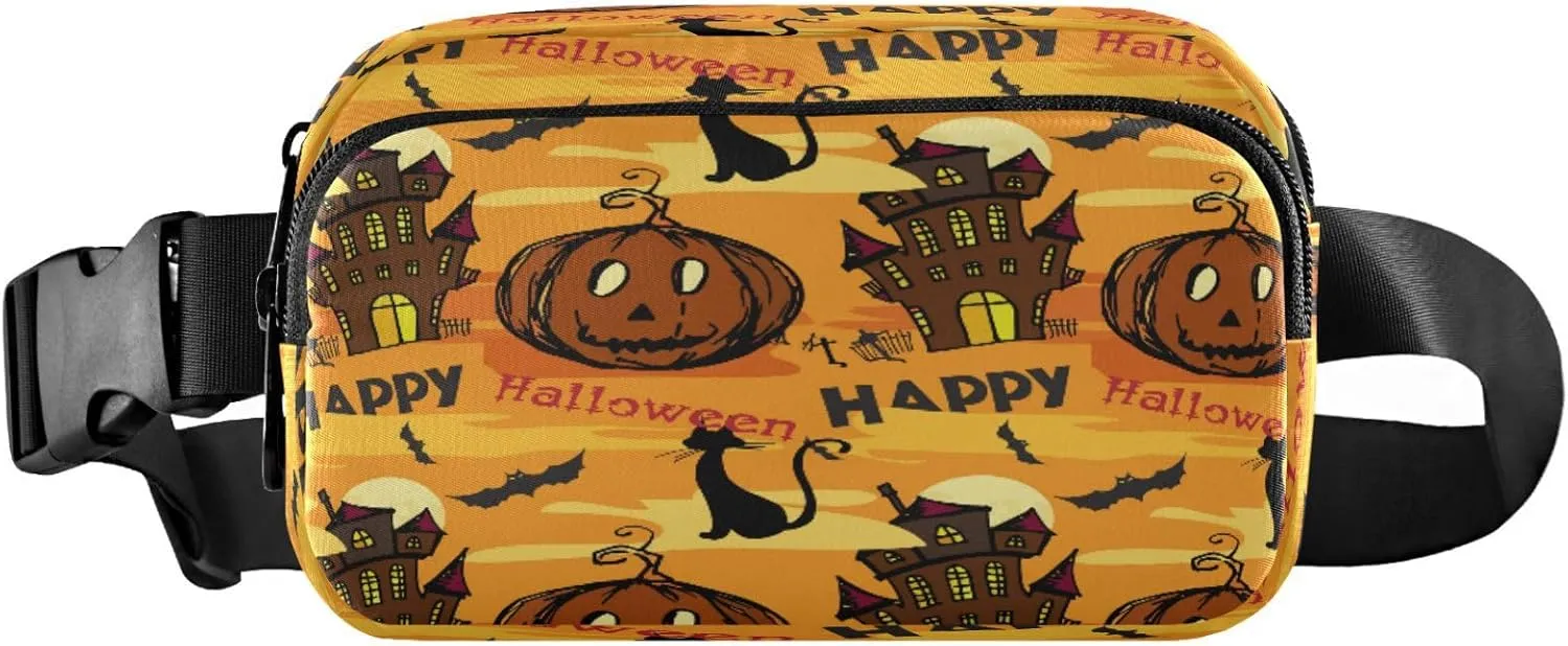Boccsty Halloween Castle Pumpkin Cat Belt Bag for Women Men Fanny Pack Small Waist Pouch Crossbody Bags for Outdoor Hiking Running Travel