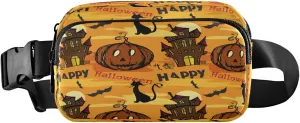 Boccsty Halloween Castle Pumpkin Cat Belt Bag for Women Men Fanny Pack Small Waist Pouch Crossbody Bags for Outdoor Hiking Running Travel