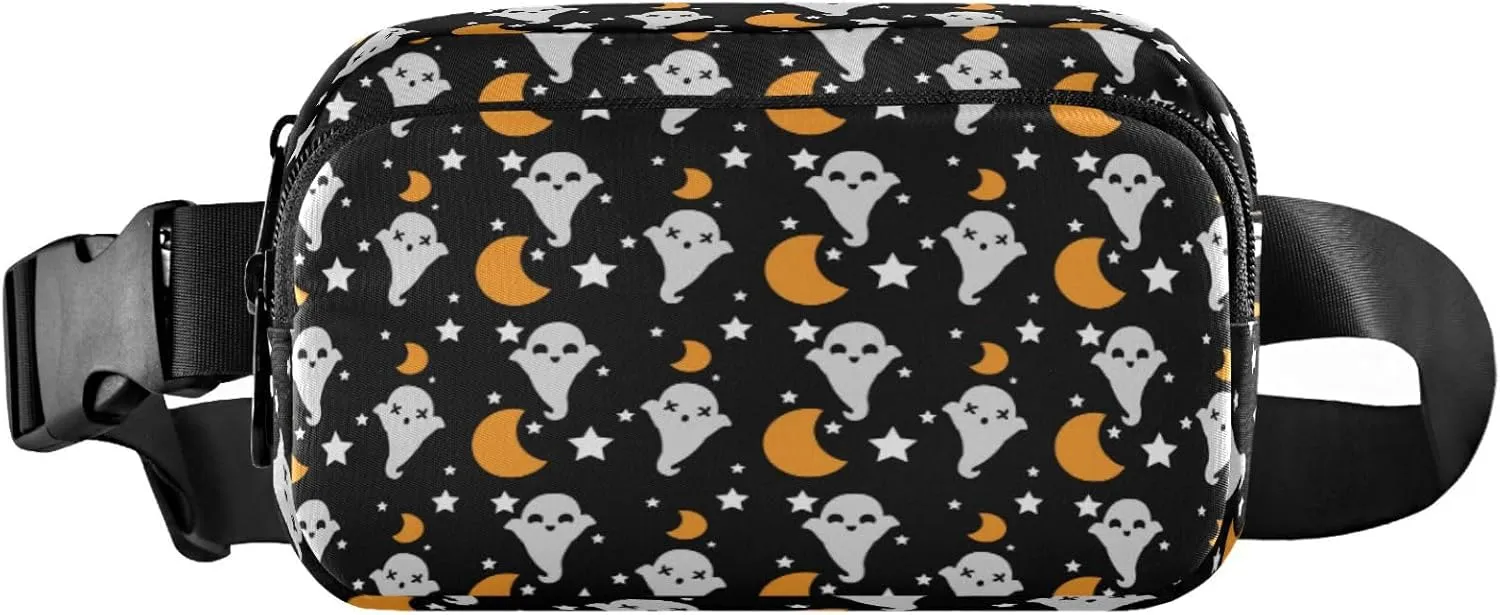 Boccsty Halloween Cute Ghosts Moon Belt Bag for Women Men Fanny Pack Small Waist Pouch Crossbody Bags for Outdoor Hiking Running Travel