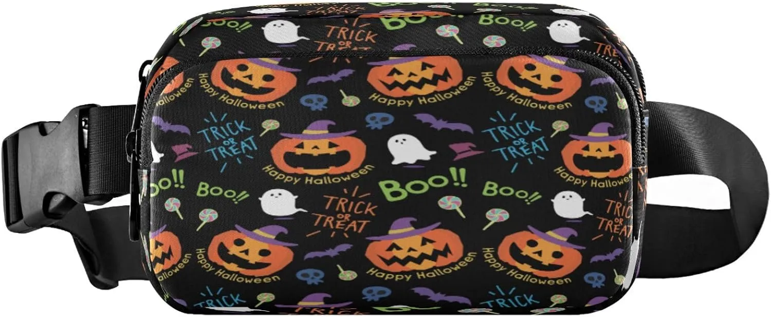 Boccsty Halloween Cute Pumpkin and Ghost Seamless Pattern Belt Bag for Women Men Fanny Pack Small Waist Pouch Crossbody Bags for Outdoor Hiking Running Travel