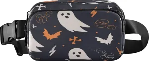 Boccsty Halloween Ghost Bat Belt Bag for Women Men BFanny Pack Small Waist Pouch Crossbody Bags for Outdoor Hiking Running Travel