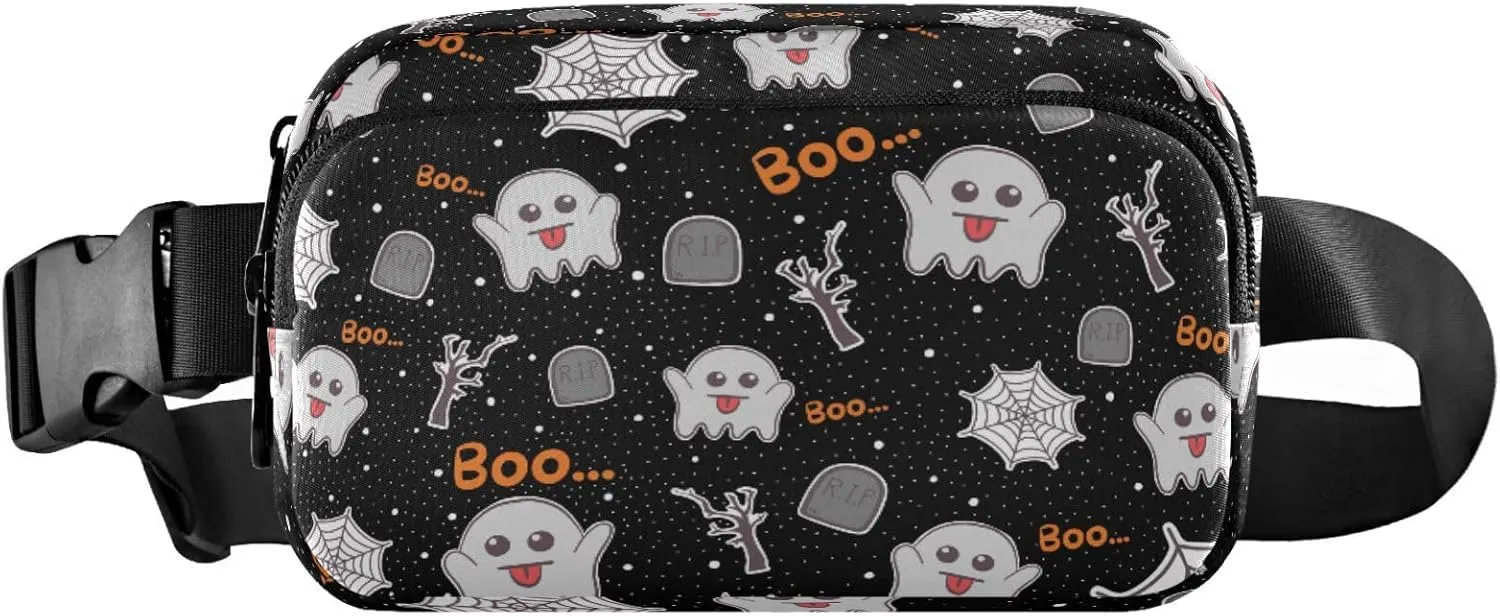 Boccsty Halloween Ghost Belt Bag for Women Men Spider Web Fanny Pack Small Waist Pouch Crossbody Bags for Outdoor Hiking Running Travel