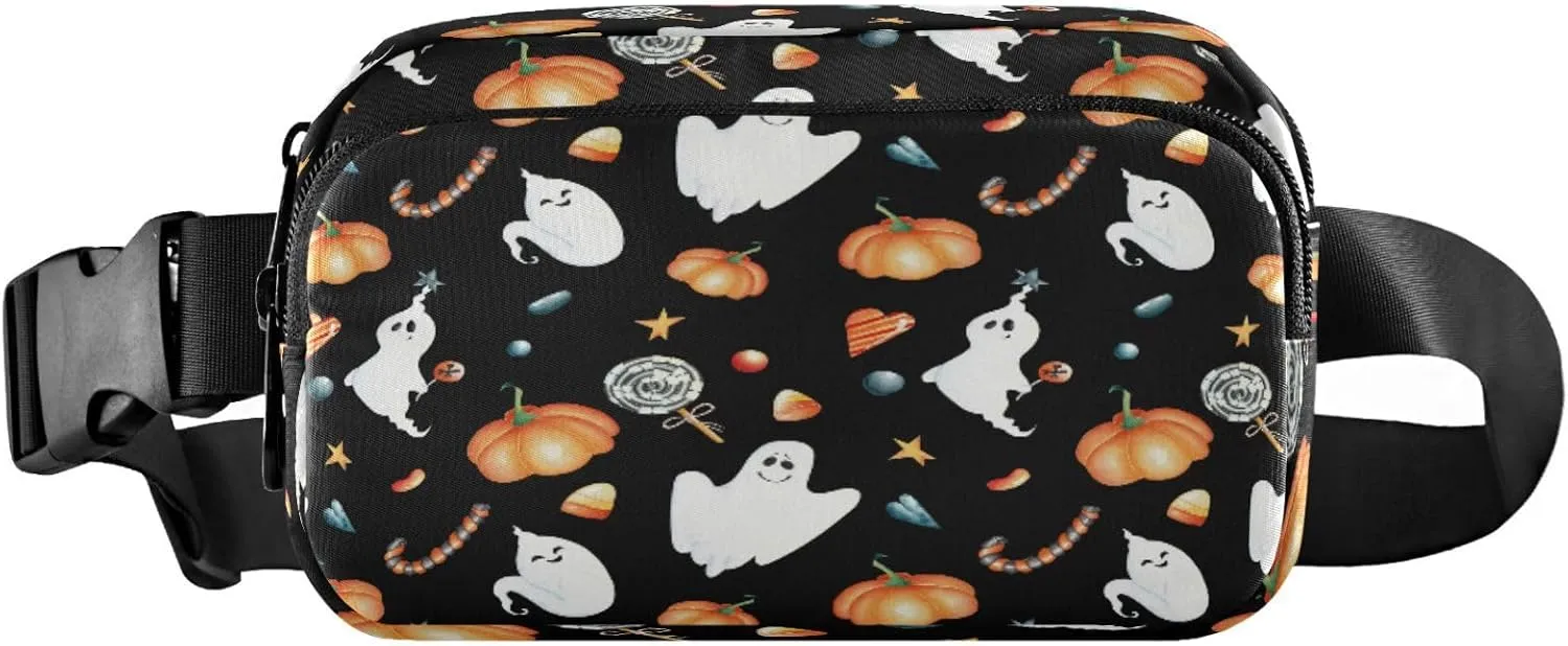 Boccsty Halloween Ghosts Pumpkins Candy Belt Bag for Women Men Fanny Pack Small Waist Pouch Crossbody Bags for Outdoor Hiking Running Travel
