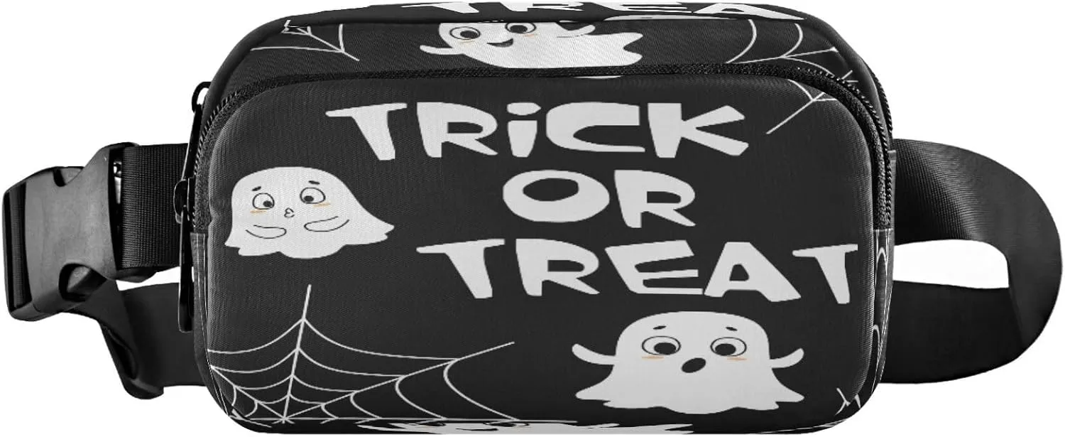 Boccsty Halloween Ghosts Spider Web Belt Bag for Women Men Trick Or Treat Fanny Pack Small Waist Pouch Crossbody Bags for Outdoor Hiking Running Travel
