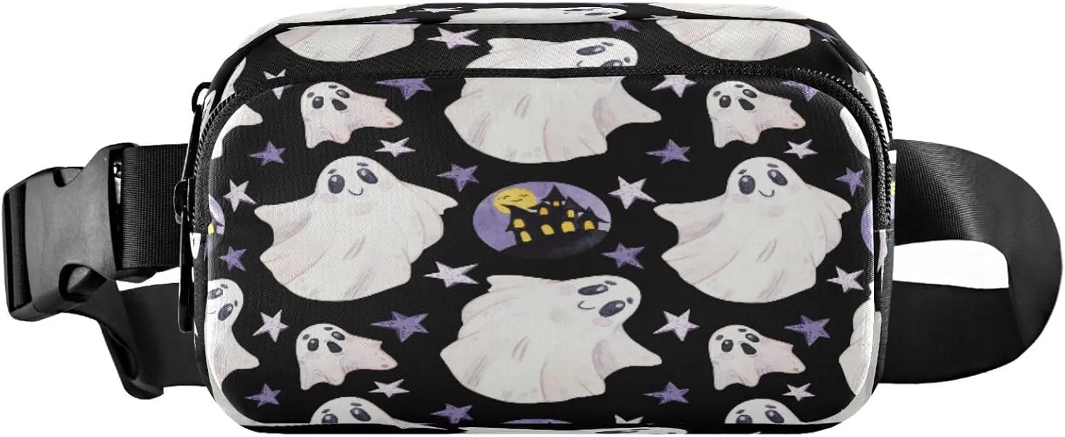 Boccsty Halloween Ghosts Stars Belt Bag for Women Men Creepy Haunted House Fanny Pack Small Waist Pouch Crossbody Bags for Outdoor Hiking Running Travel