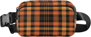 Boccsty Halloween Orange Tartan Check Belt Bag for Women Men Autumn Buffalo Plaid Fanny Pack Small Waist Pouch Crossbody Bags for Outdoor Hiking Running Travel