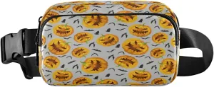 Boccsty Halloween Pumpkin Bats Belt Bag for Women Men Autumn Orange Grey Fanny Pack Small Waist Pouch Crossbody Bags for Outdoor Hiking Running Travel