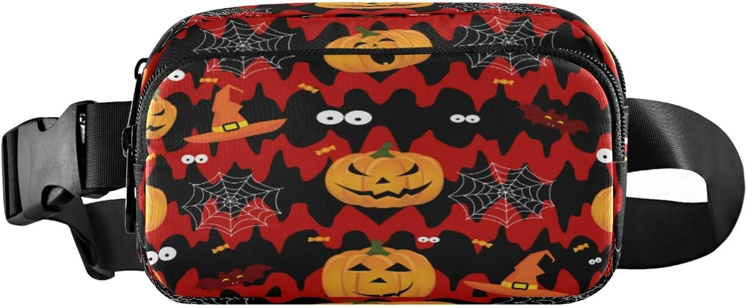 Boccsty Halloween Pumpkin Bats Belt Bag for Women Men Spider Witch Fanny Pack Small Waist Pouch Crossbody Bags for Outdoor Hiking Running Travel