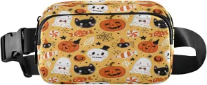 Boccsty Halloween Pumpkin Belt Bag for Women Men Cat Fanny Pack Small Waist Pouch Crossbody Bags for Outdoor Hiking Running Travel