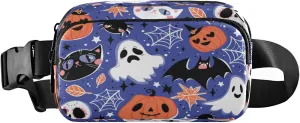 Boccsty Halloween Pumpkin Belt Bag for Women Men Ghost Cat Leaf Fanny Pack Small Waist Pouch Crossbody Bags for Outdoor Hiking Running Travel