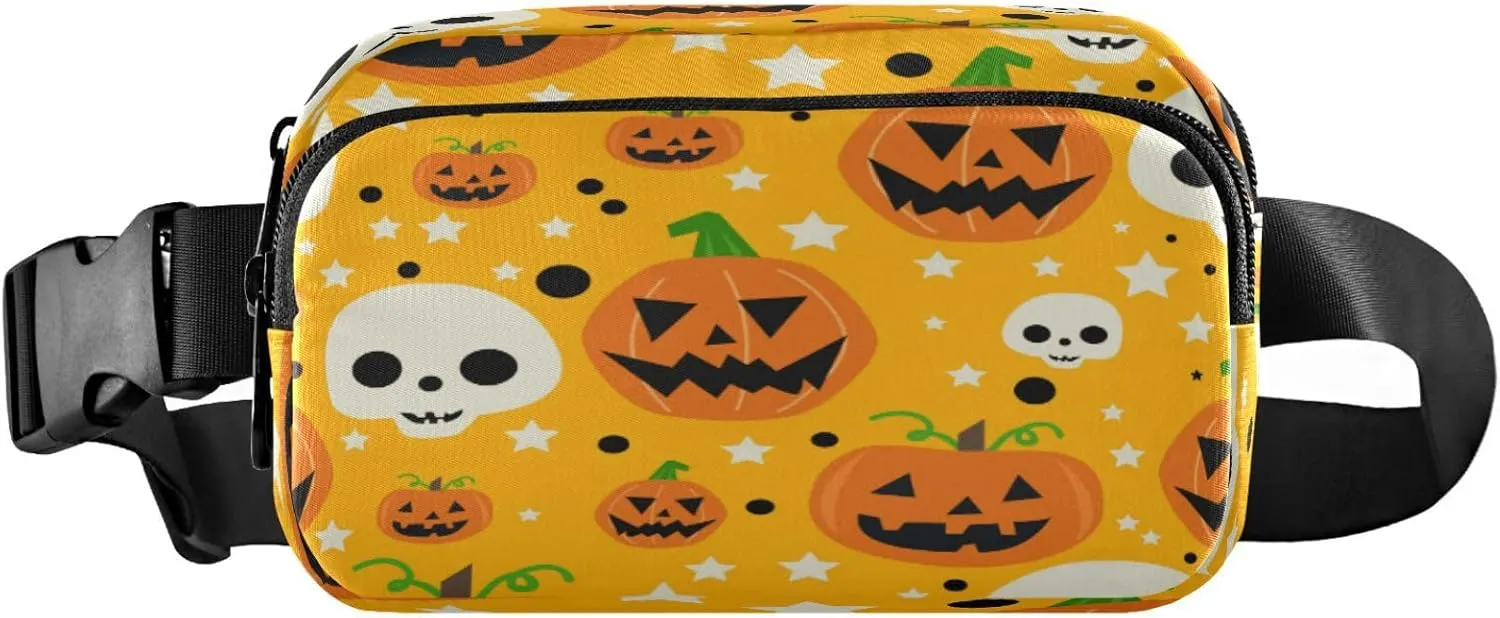 Boccsty Halloween Pumpkin Belt Bag for Women Men Skull Star Fanny Pack Small Waist Pouch Crossbody Bags for Outdoor Hiking Running Travel