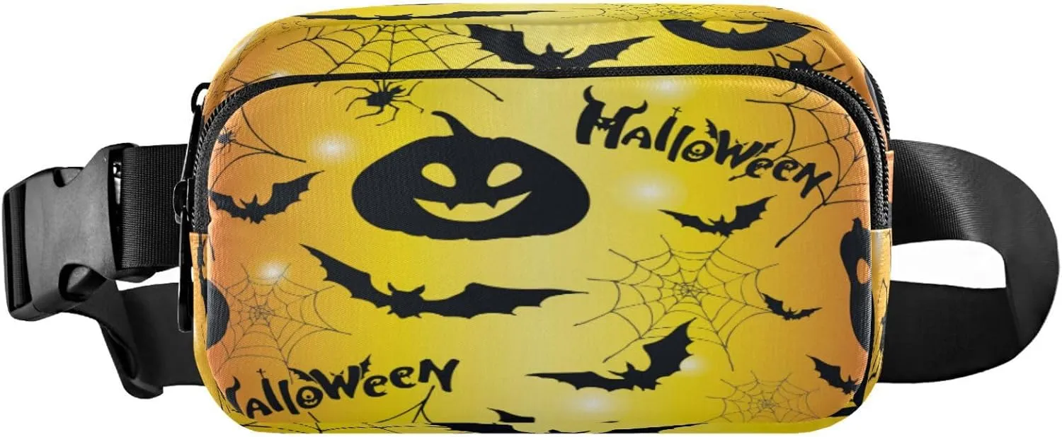 Boccsty Halloween Pumpkin Belt Bag for Women Men Spider Web Bat Fanny Pack Small Waist Pouch Crossbody Bags for Outdoor Hiking Running Travel