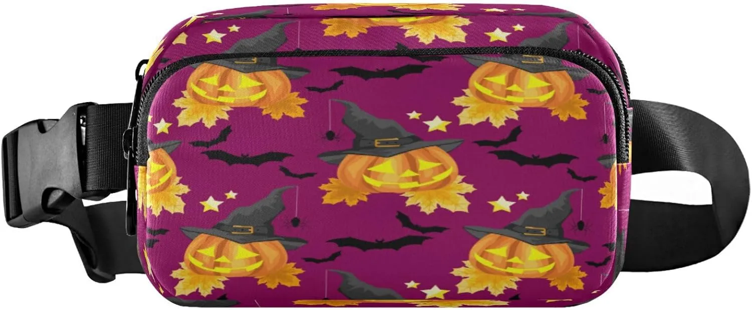 Boccsty Halloween Pumpkin Belt Bag for Women Men Witches Hat Fanny Pack Small Waist Pouch Crossbody Bags for Outdoor Hiking Running Travel