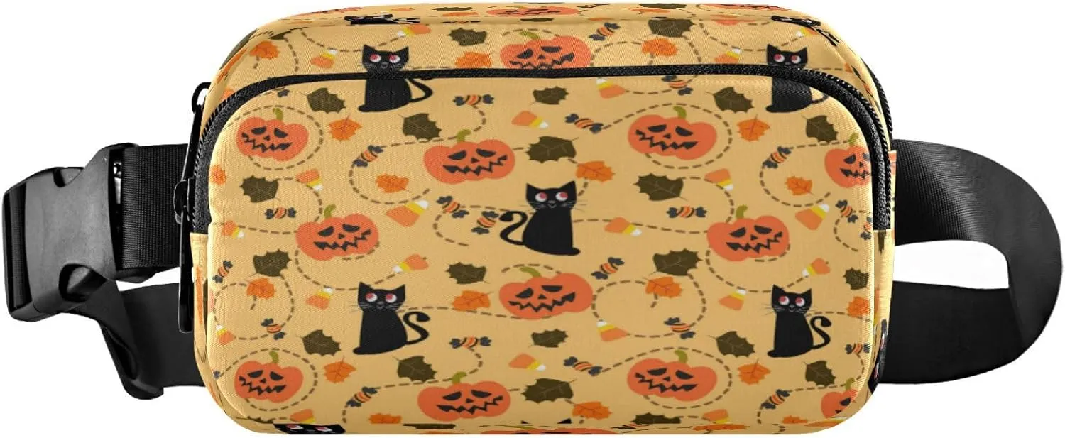 Boccsty Halloween Pumpkin Black Cat Belt Bag for Women Men Fanny Pack Small Waist Pouch Crossbody Bags for Outdoor Hiking Running Travel