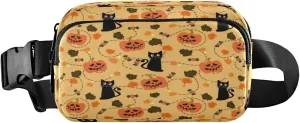 Boccsty Halloween Pumpkin Black Cat Belt Bag for Women Men Fanny Pack Small Waist Pouch Crossbody Bags for Outdoor Hiking Running Travel