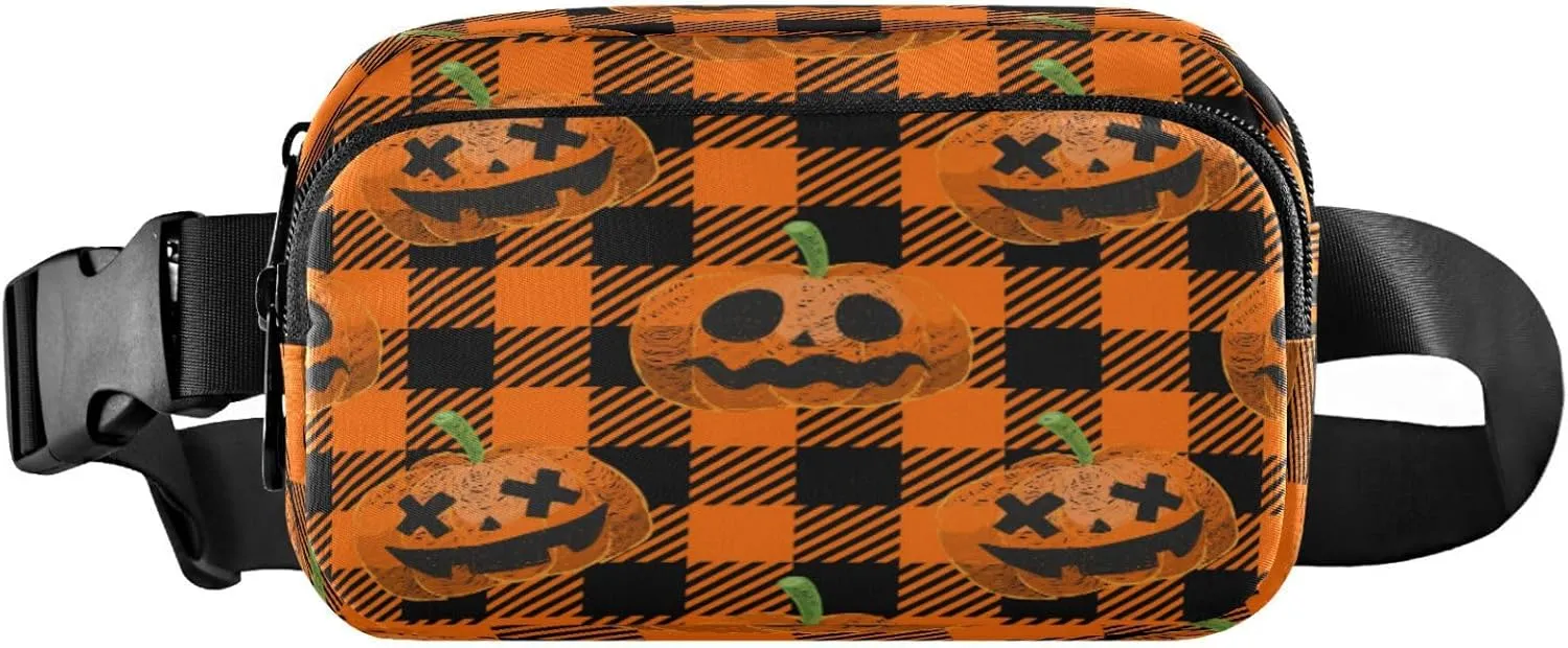 Boccsty Halloween Pumpkin Check Plaid Belt Bag for Women Men Fanny Pack Small Waist Pouch Crossbody Bags for Outdoor Hiking Running Travel