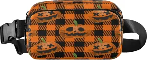 Boccsty Halloween Pumpkin Check Plaid Belt Bag for Women Men Fanny Pack Small Waist Pouch Crossbody Bags for Outdoor Hiking Running Travel