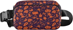 Boccsty Halloween Pumpkin Ghost Belt Bag for Women Men Orange Owl Bat Moon Fanny Pack Small Waist Pouch Crossbody Bags for Outdoor Hiking Running Travel