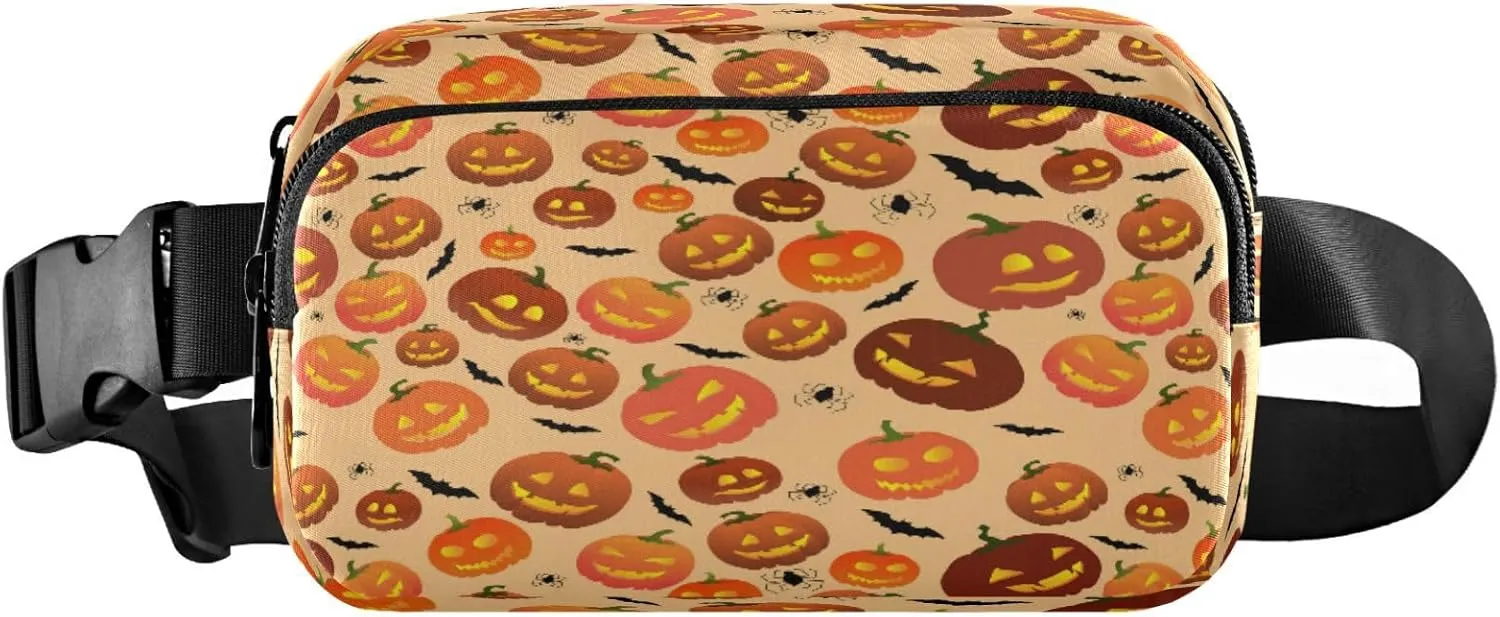 Boccsty Halloween Pumpkins Bats Belt Bag for Women Men Spiders Skull Fanny Pack Small Waist Pouch Crossbody Bags for Outdoor Hiking Running Travel